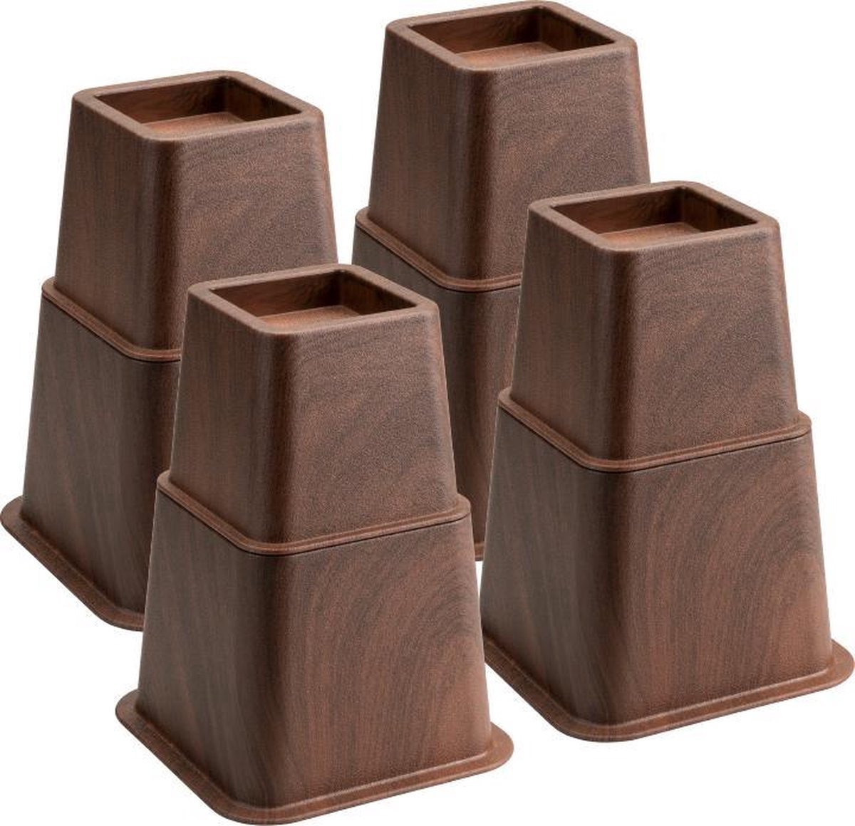 Goedkoopste Bedverhogers hout print - bedklossen - meubelverhogers - stoelverhogers per set van 8. Verstelbaar 8, 13 en 21 cm. Max. 600 kg