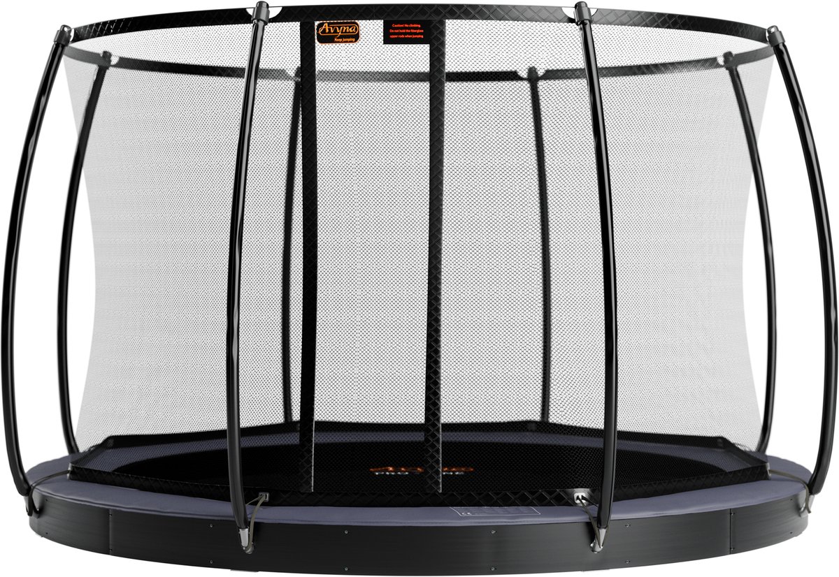 Avyna FlatLevel Trampoline Ø365 cm – Rond – Grijs – Inclusief Veiligheidsnet – Gelijk met de Grond – Premium Kwaliteit