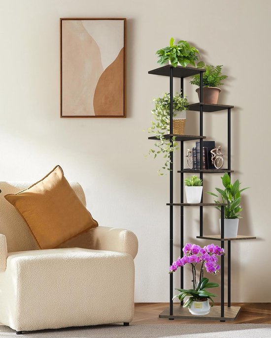 MYMULIKE Plant Stand 7 Levels, 150 cm, Metal Plant Rack Made of Wood