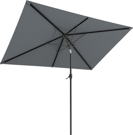 LifeGoods Parasol - Tuin - 270x180cm - 30° Kantelbaar - Waterdicht - met Hoes - Donkergrijs