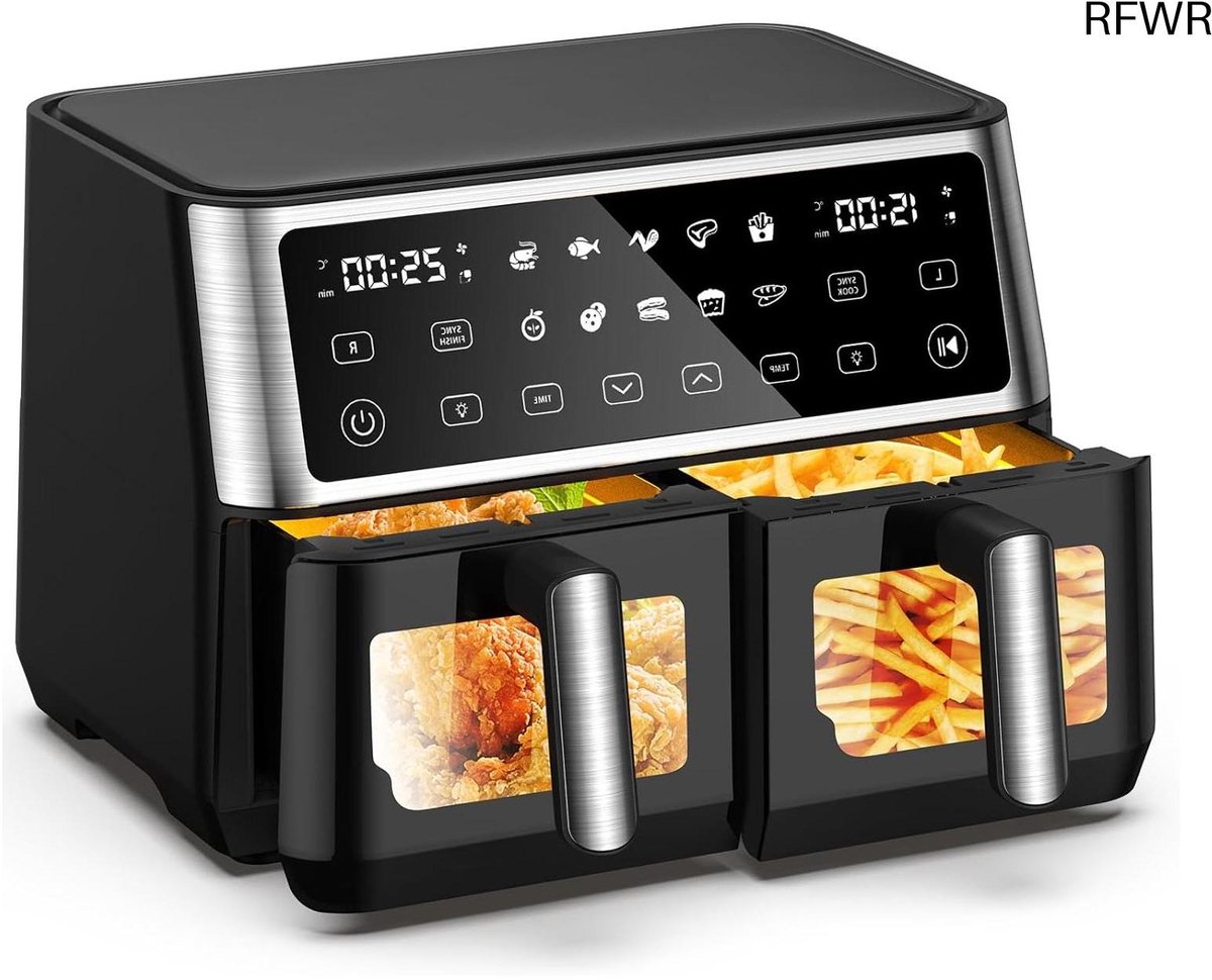 RFWR® Dual Zone XXL Airfryer met 10 liter capaciteit en 10-in-1 kookprogramma