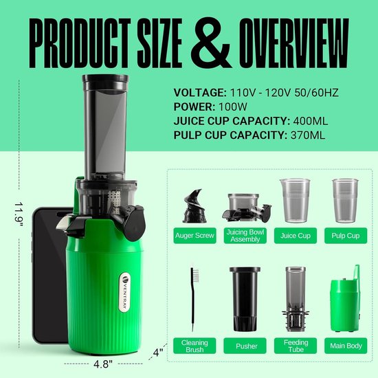 RFWR® Essentiële Slow Juicer met Koude Pers Technologie - 60 RPM Sapcentrifuge van RFWR — afbeelding 4