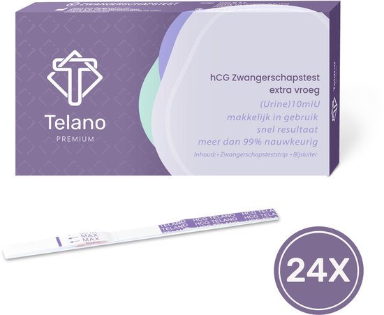 Telano Zwangerschapstest Extra Vroeg Premium 24 stuks Dipstick 6 Dagen Eerder - Zwangerschapstesten Strip Extra Gevoelig - Extra Brede Strip van 5mm