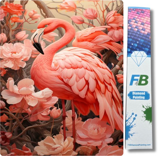 Peinture de diamants Flamingo F4B 40x50cm | Pierres carrées | Animaux | Rose | Oiseau | Forfait de peinture au diamant pour adultes | Enfants | Entièrement opaque