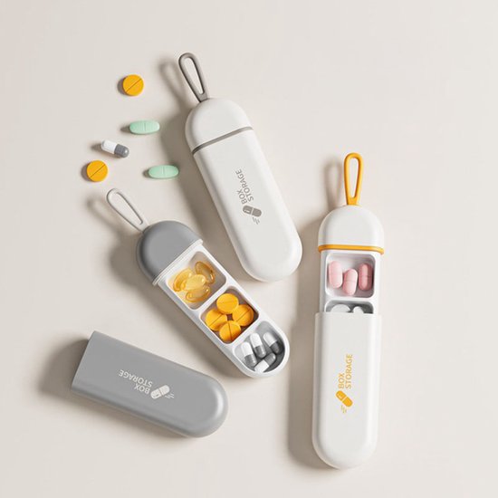 Pilulier Vendoria - Organisateur de médicaments - Boîte de rangement à 3 compartiments - Sans BPA et sûr - Résistant à Water et à l'humidité - Grijs