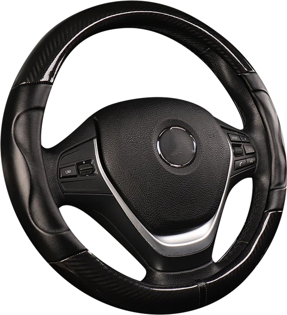 Luxe Stuurhoes Auto 37-38 cm - Zwart Carbon look - Voorgevormd - Kasey Products