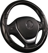 Universele stuurhoes voor auto's, robuust echt leer, 37-38 cm, antislip, stuurhoes, stuurbescherming (zwart