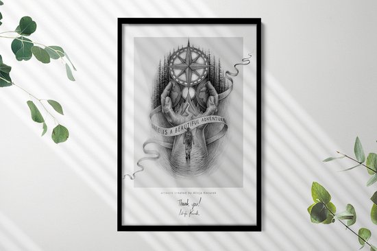 Cadre photo Tulup - Cadre interchangeable Zwart - Cadre pour affiche 60x80 cm - Cadre dessin enfant - Cadre photo mural + Poster crayonné « Aventure » ​​offert