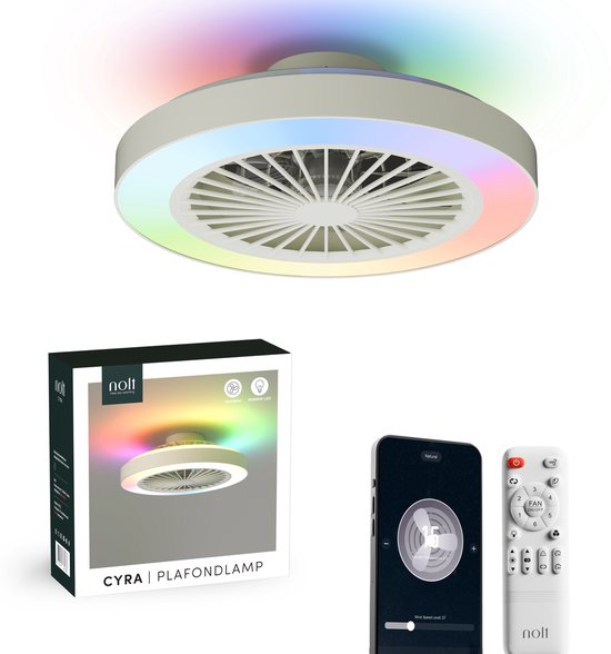 Nolt Plafondventilator met Verlichting - Plafondlamp Ventilator - Plafonniere - LED RGBW - Tuya Wifi Smart - Afstandsbediening - ⌀ 50cm - Wit