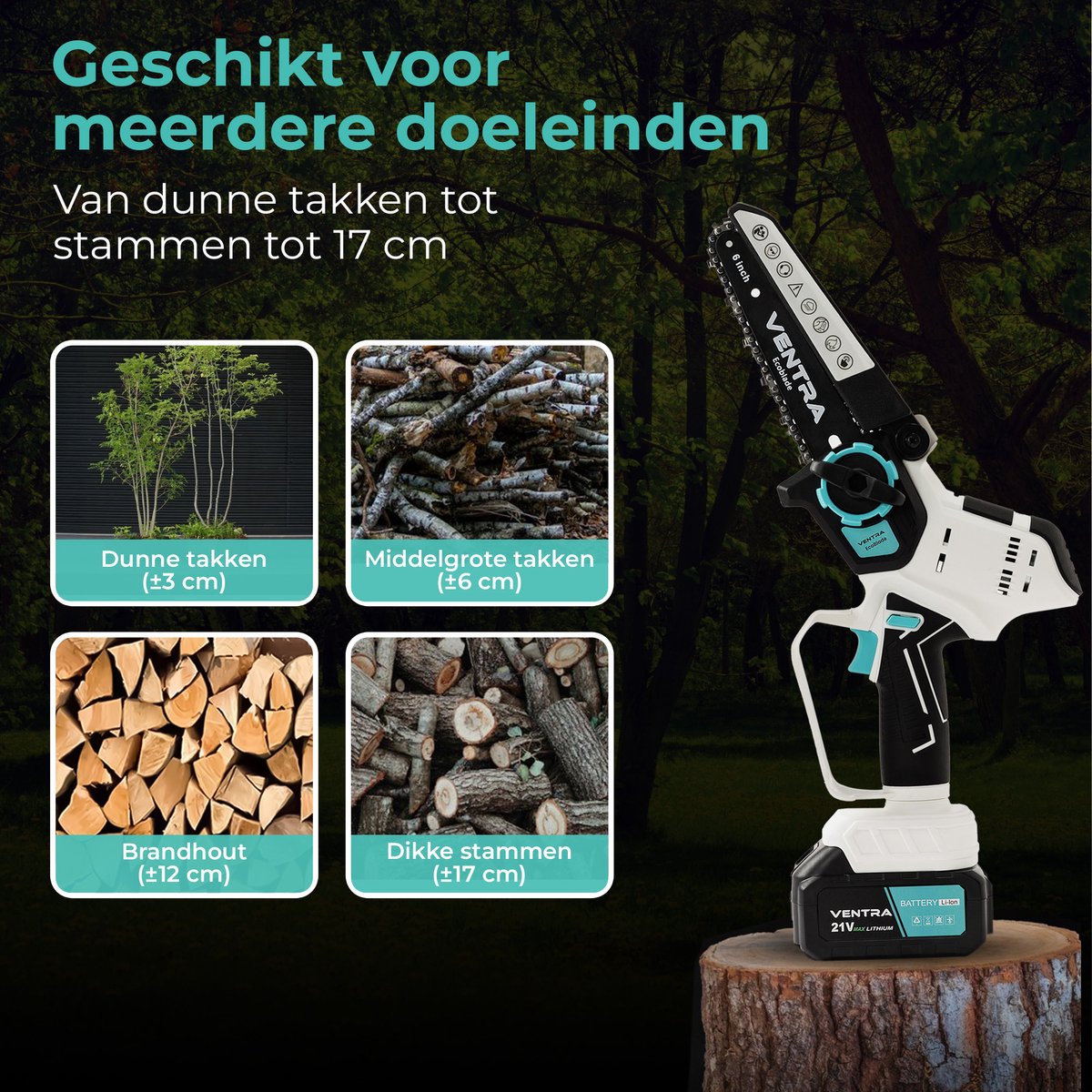 VENTRA Mini Kettingzaag 21V – 2 accu's & 4 kettingen thumbnail 4