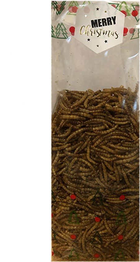 Foto: Kerst cadeau zakje met meelwormen voor knaagdieren het kerstkado