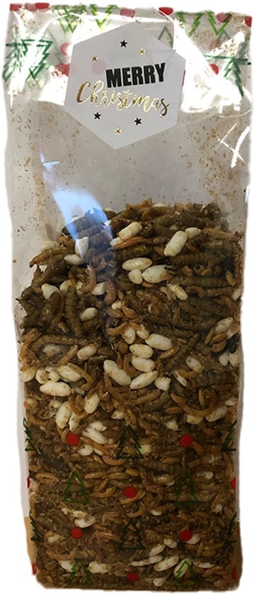 Foto: Kerst cadeau zakje met insectenmix voor knaagdieren het kerstkado