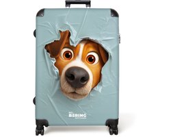 NoBoringSuitcases.com NoBoringSuitcases.com® - Kinderkoffer - Kindertrolley jongen en meisje - Bruine hond door gescheurd blauw plastic - Koffer kind groot - 98 liter bagage