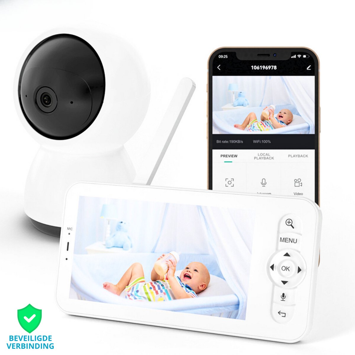 Premium 4S Babyfoon met Full HD Camera - Baby Monitor Incl. App - WiFi Babyfoons - Incl.Geluidsdetectie - Babyphone Temperatuur en Luchtvochtigheid sensor - Voedings Alarm - Lange Batterijduur - Extra Groot Scherm