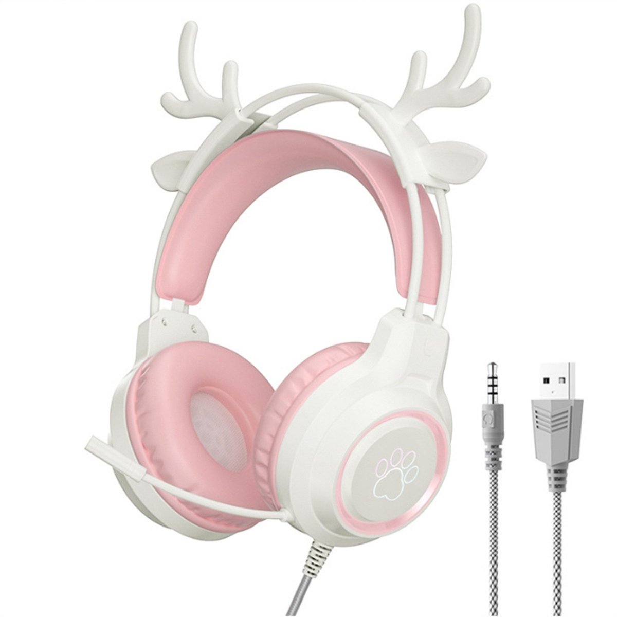 Gaming Headset met hertenoor – Ruisonderdrukkende Over-Ear Koptelefoon met 360° Microfoon – Voor PC/PS5/PS4