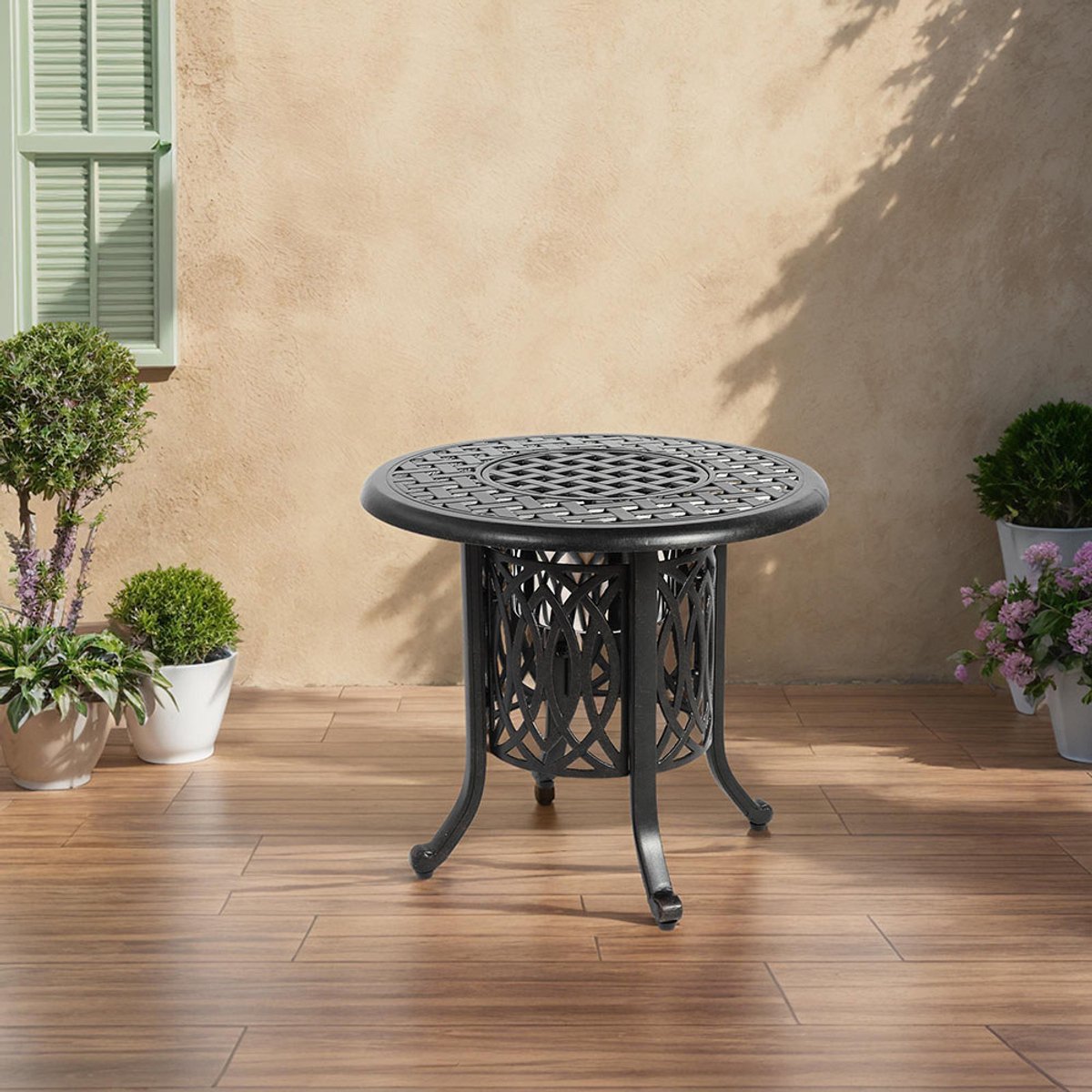 Pugsdrly Aluminium buitentafel met ijsemmer, bijzettafel voor op het terras, aluminium eindtafel met verstelbare glijders, kleine bijzettafel voor buiten