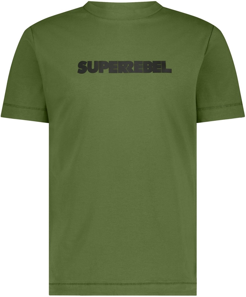 SuperRebel KEANU_ – T-shirt heren – Groen – Met logo – Katoen stretch – Regular fit – Casual stijl
