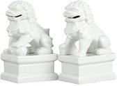 Fine Asianliving Chinese Foo Dogs Tempel Bewakers Leeuwen Porselein Wit Set/2 Handgemaakt B6xD8xH15cm