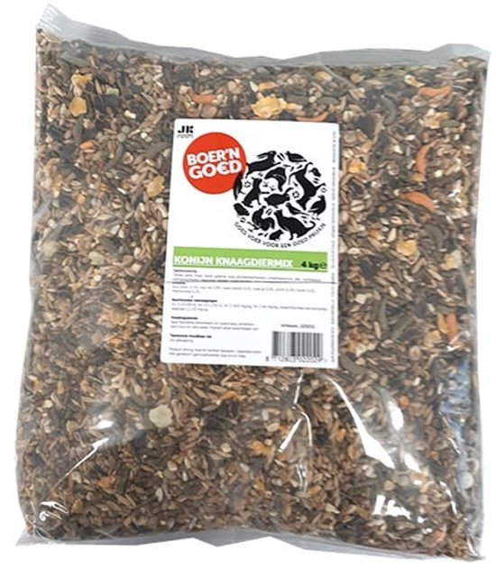 Boer'n Goed Konijn KnaagdierMix 4 kg, een mix van granen, zaden en gedroogde groenten.