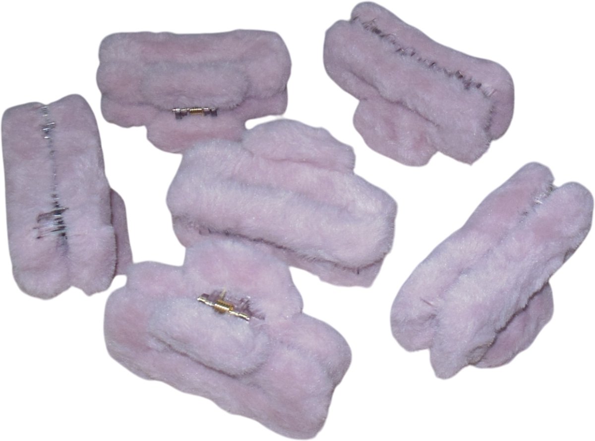 6 grote haarklemmen 10 cm rechthoekig fluffy oudroze