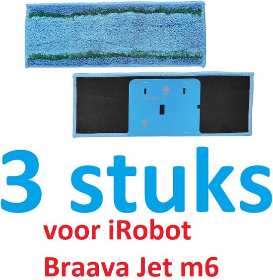 3 stuks blauwe microvezel dweildoeken met groene strepen voor iRobot Braava Jet m6.
