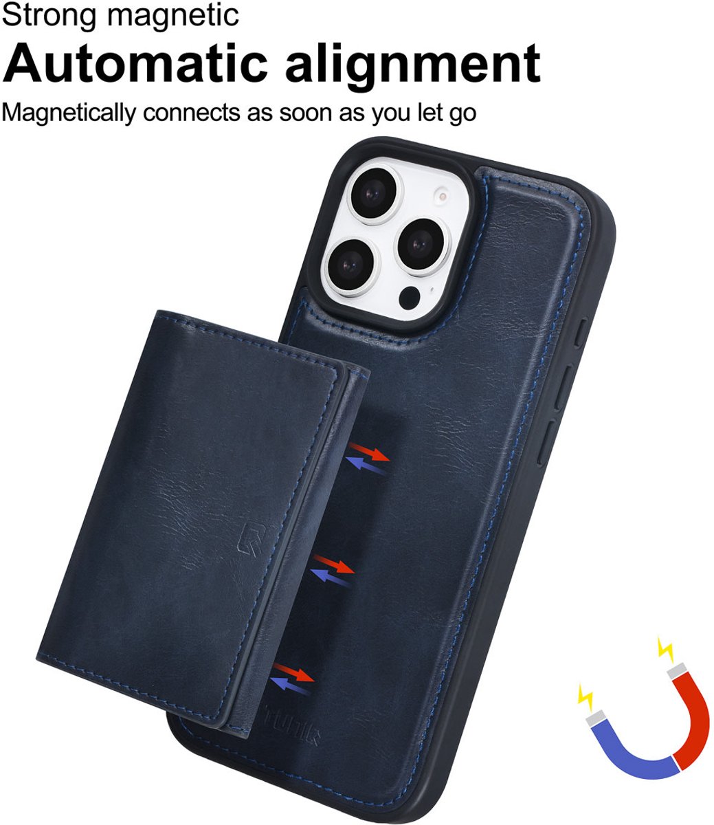 TUNIQ telefoonhoesje voor Apple iPhone 16 Pro Max - Afneembare pasjeshouder - Blauw