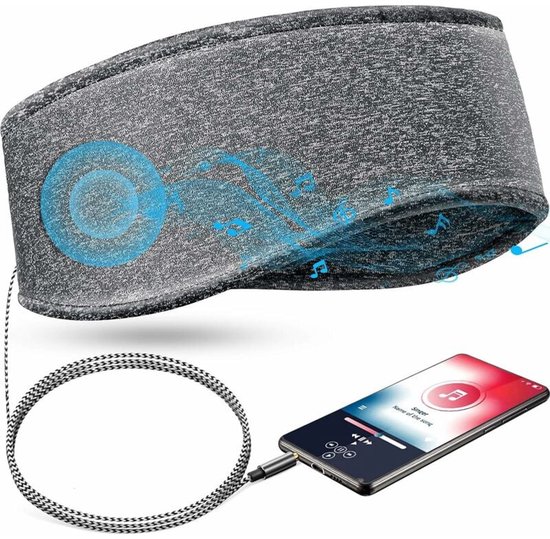 Haarband - Slaapmasker Bluetooth - Zweetband - Slaap Koptelefoon - Bluetooth Haarband - 3,5 mm zachte elastische reishoofdband - met snoer en slanke luidspreker - comfortabele hoofdtelefoon voor in slaapmuziek - zwart