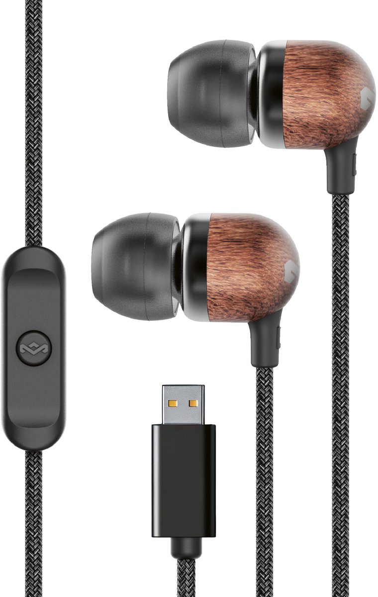 House of Marley Smile Jamaica USB C Oortjes met draad - Bedrade Oordopjes - Met Microfoon en 1knopsbediening - Eco Friendly Design - 9MM Drivers - Knoopvrije Kabel - Zwart