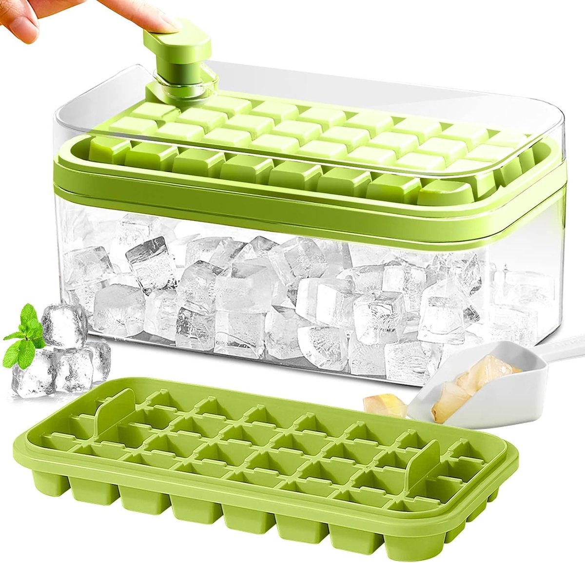 Ijsblokjesvorm - ijsvormpjes - 1-pack herbruikbare grote ijsblokjesvormen, ijsblokjesvorm voor vriezer met deksel, gemakkelijk te openen ijsblokjesvorm voor dranken, whisky en cocktails(blauw)