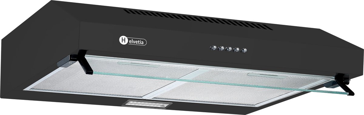 Helvetia Afzuigkap 2 Motoren - 317m³/u - 2 Vetfilters + 2 Koolstoffilters - 60 cm - Zwart - Afzuig of Recirculatie - Koolstoffilters meegeleverd - HHCT60C32N1