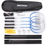 Meteor Motion 4 - Badmintonset - 4 rackets, 3 shuttlecocks, net, ergonomische grip, lichte constructie