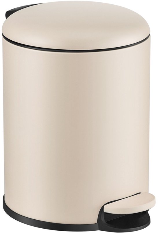 HÜSQ Slimbin Prullenbak 5 Liter - Soft-close Pedaalemmer - kleine Vuilnisbak voor Toilet, Badkamer, Keuken of Kantoor - Afvalbakje - soft beige