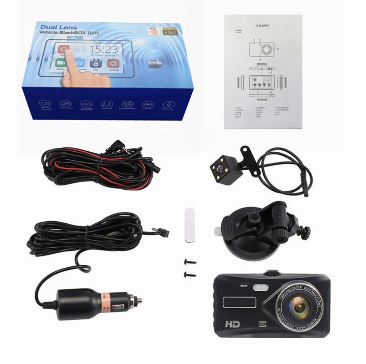 Dashcam voor Auto - 4K M11 Pro Dual Camera – 4 inch Touchscreen – Dashboardcamera – Full HD 1080p – 170° Wijdhoeklens – Nachtvisie – Bewegingssensor – G-sensor – Autocamera Voor én Achter – foto 6