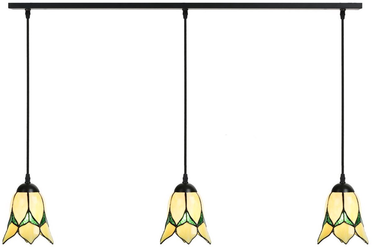3 x Tiffany Lovely Flower Yellow lampen aan plafondbalk - Art Deco Trade