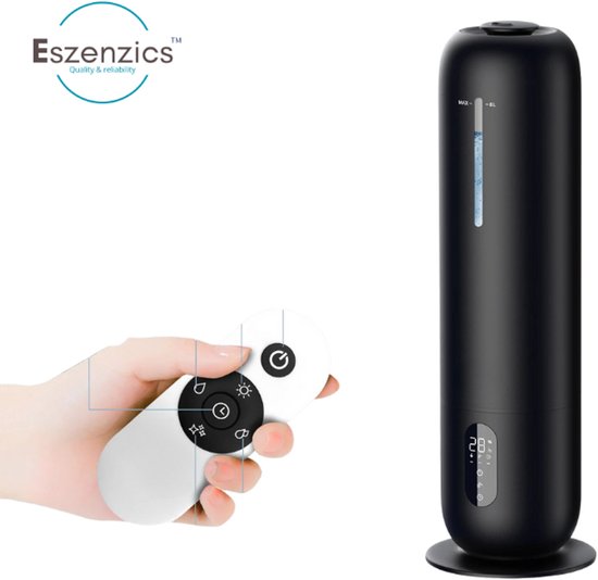 Eszenzics™ Luchtbevochtiger - Humidifier XXL 8 liter - Afstandsbediening - Aroma Diffuser - UV-sterilisatie - 3 Standen - Timer - Fluisterstil <30dB - Vast filter - Zwart