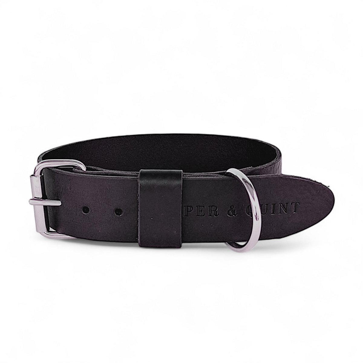 Cooper & Quint Bold Brede Leren Halsband - Zwart - Large - 4 cm - Zilver
