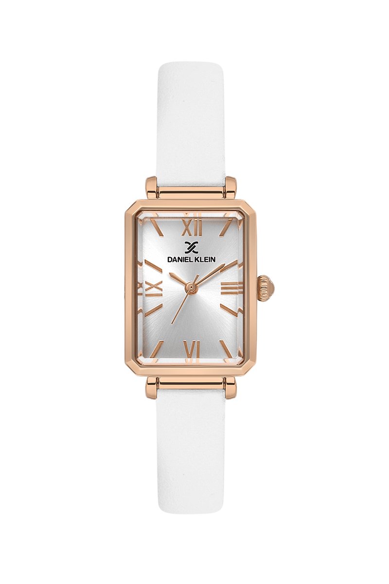 Daniel Klein DK.1.13935-5 - Horloge - Polshorloge - Analoog - Dames - Vrouwen - Leren band - Metaal - Rechthoek - Streepjes - Romeinse Cijfers - Wit - Rosékleurig