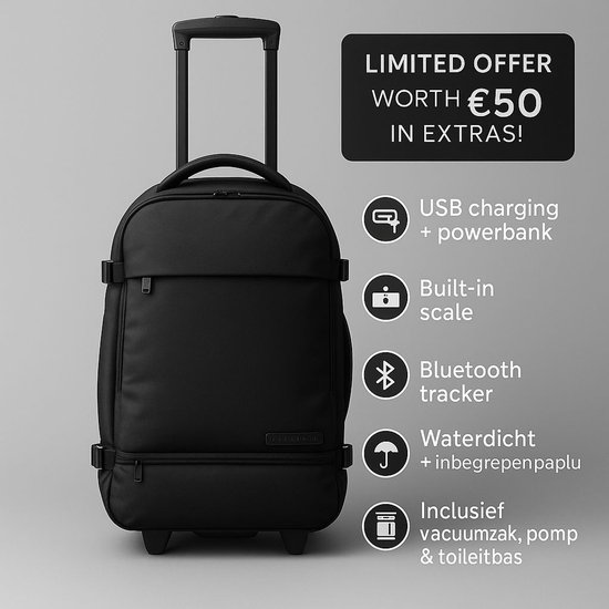 Sac à dos et trolley 2 en 1 – Sac de voyage tout-en-un – Pack de voyage 11 pièces avec USB, batterie externe et tracker – Locus Amicus