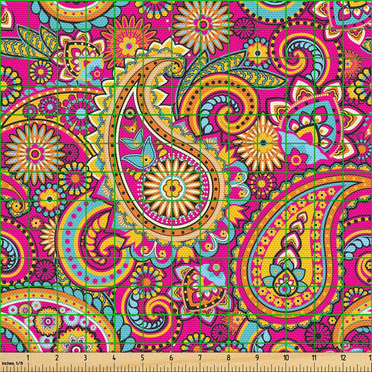 ABAKUHAUS Kleurrijke stof per meter, Aziatisch Paisley Oost, Hoogwaardige geweven stoffen woonaccessoires, 5M (148x500cm), Roze Oranje