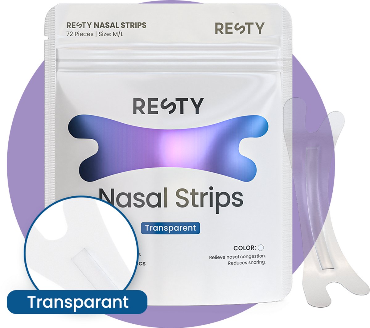 Resty® Transparante Neusstrips – 72 stuks – Zweetbestendige anti-snurk neuspleisters – Huidvriendelijke kleeflaag – Voor sport & slaap – One size