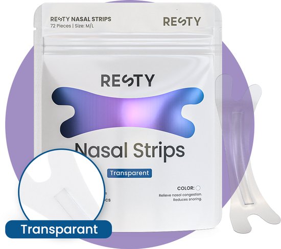 Resty® Transparante Neusstrips – 72 stuks – Zweetbestendige anti-snurk neuspleisters – Huidvriendelijke kleeflaag – Voor sport & slaap – One size