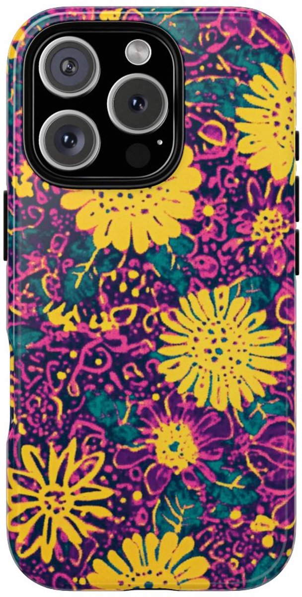 Gele en Paarse Bloemenprint – Telefoonhoesje Geschikt voor iPhone 16 Pro