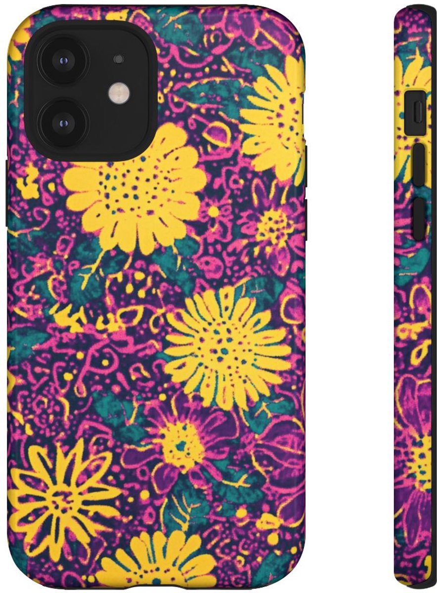 Gele en Paarse Bloemenprint – Telefoonhoesje Geschikt voor iPhone 12