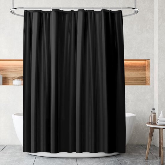 Douchegordijn voor badkamer in vlaslinnen, zware stof van 240 g/m², met haken, luxe hotelstijl, wasbaar, taupe, 180 x 180 cm