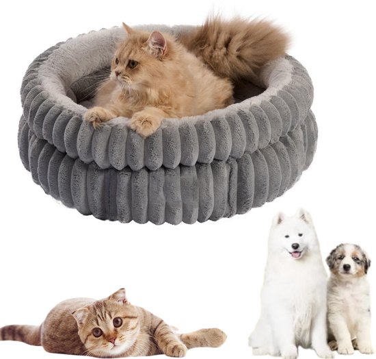 Foto: Kattenmand kattenhuis kattenbed kittenbed binnenkat verwijderbaar wasbaar rond kattenbed superzacht pluche imitatiebont huisdierbed geschikt voor puppy s en kittens met antislipbodem grijs 50 50 18 