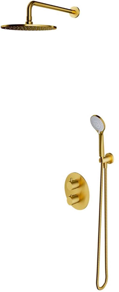OMNIRES Y - Doucheset met inbouwthermostaat, met inbouwdeel, diameter 25 cm, 5 jets, geborsteld goud SYSYT05GLB