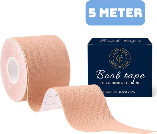 Confidance Boob Tape - met Tepelcovers - Boobtape - Fashion Tape - Borst Tape - 5 CM Breed - 5M rol - Pijnloos verwijderen