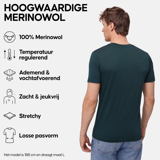 DANISH ENDURANCE Thermo T-Shirt pour Homme - en Laine Mérinos - Vert Foncé - L