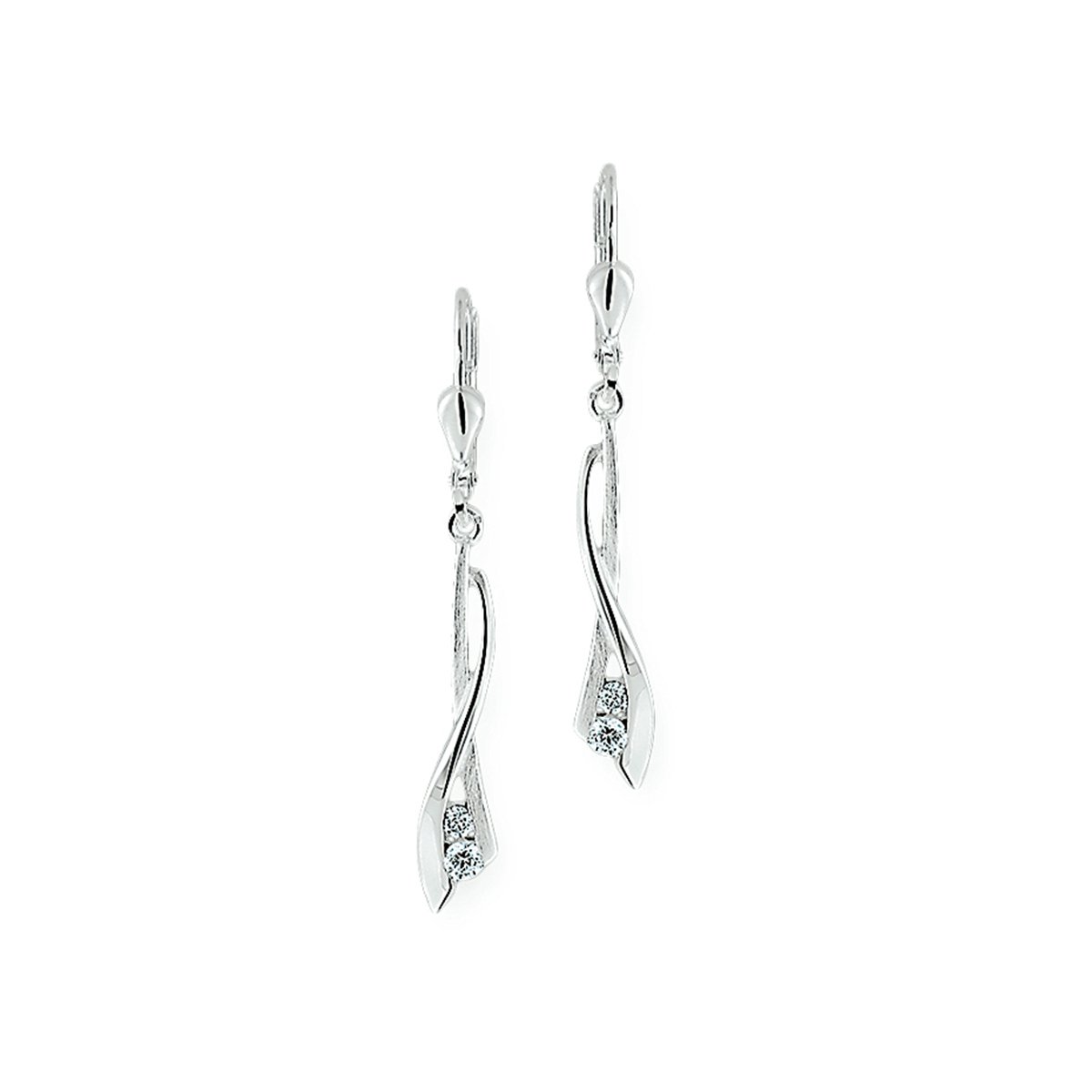 Glams oorhangers zirkonia poli/mat brisur haak - Zilver
