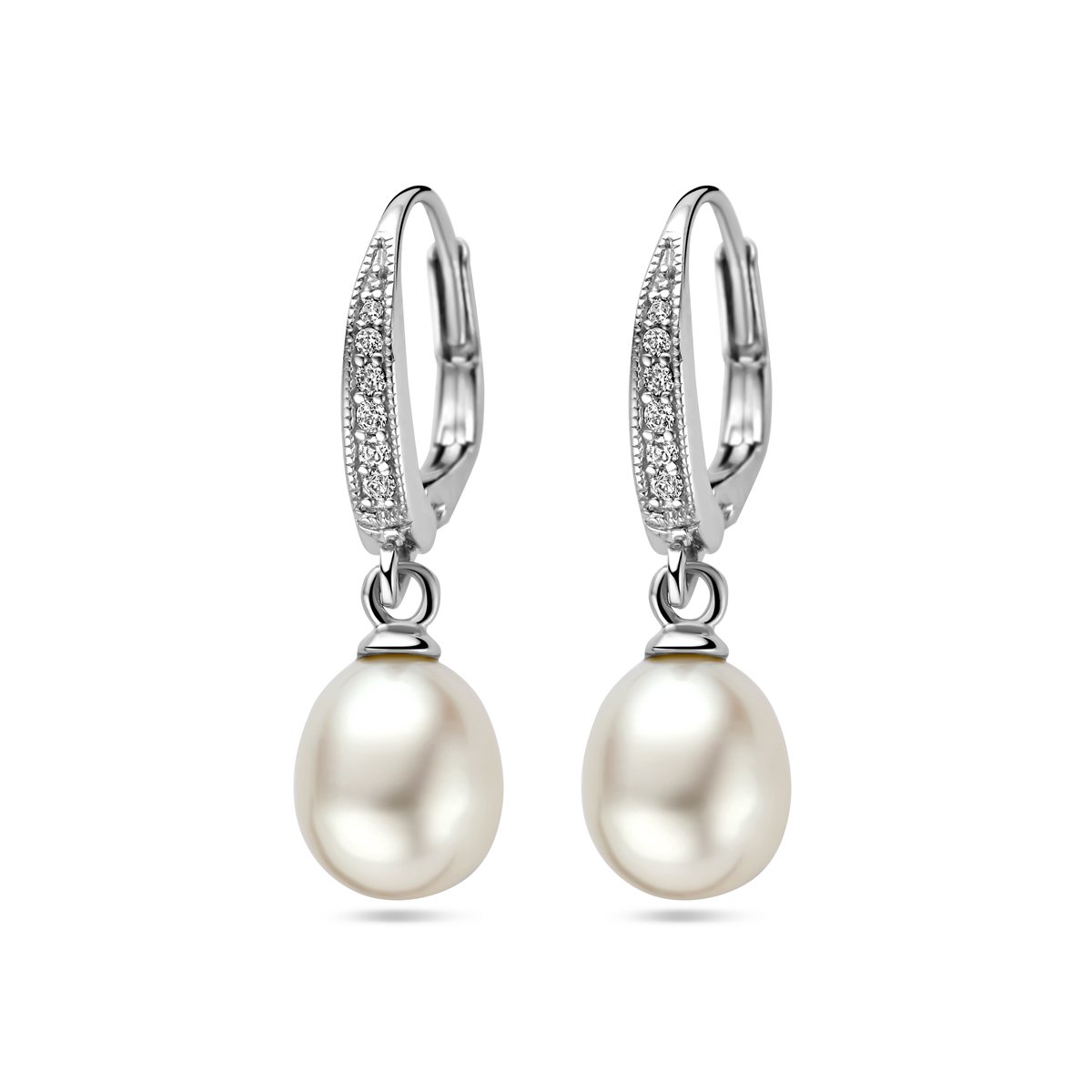 Glams oorhangers parel en zirkonia brisur haak - Zilver